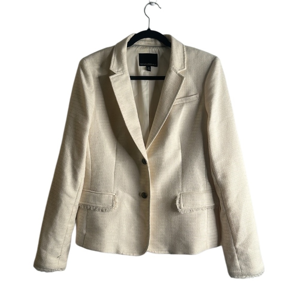 Banana Republic ivory two button tweed blazer size 12 office   career classic